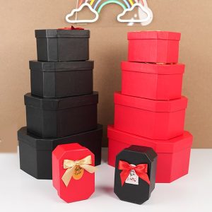 جعبه هدیه 8 ضلعی مشکی (5 سایز) Black octagonal gift box