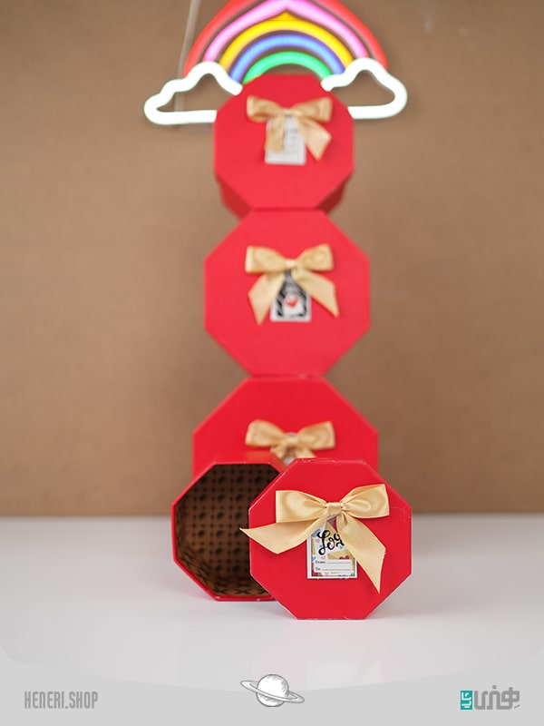 جعبه هدیه 8 ضلعی قرمز (4سایز) Red octagonal gift box