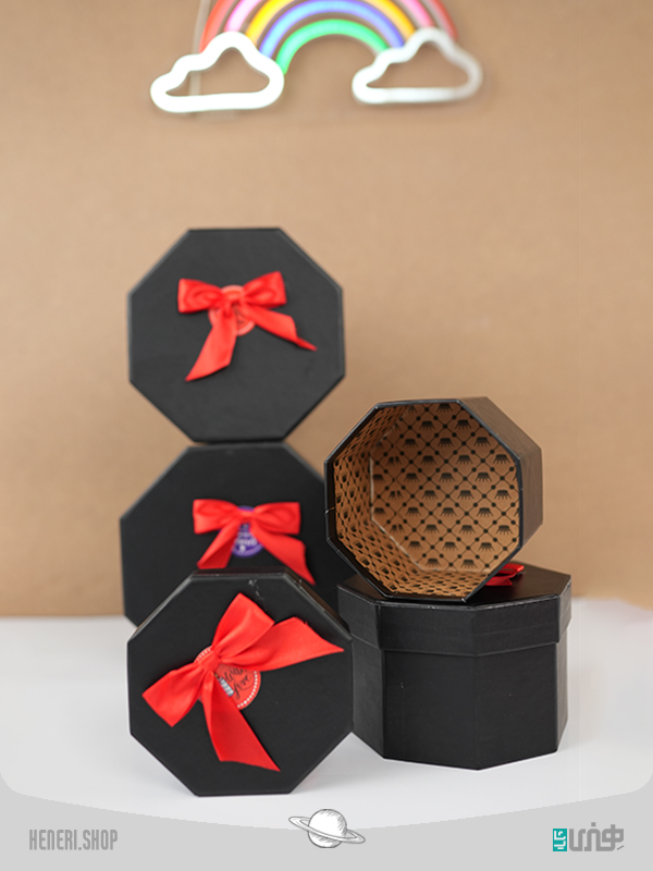 جعبه هدیه 8 ضلعی مشکی (4 سایز)Black octagonal gift box