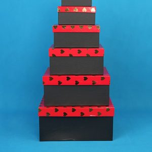 جعبه هدیه مستطیلی قرمز مشکی قلبی (6سایز)Red black rectangular gift box