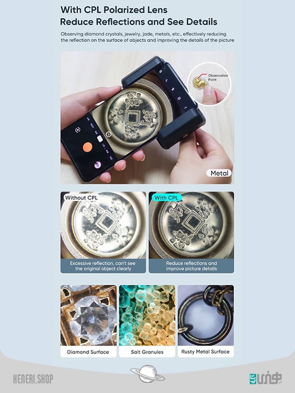 لنز ماکرو میکروسکوپی 100X CPL اپیکسل قابل حمل تلفن همراه Portable 100X CPL Macro Microscope Lens