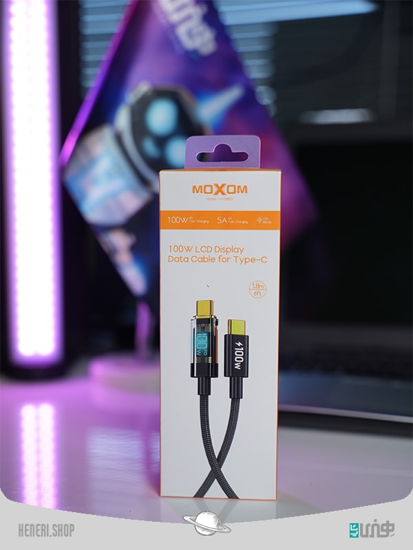 کابل شارژ type-c به type-c دارای نمایشگر برند موکسوم Type-C to Type-C charging cable with Moxom brand display